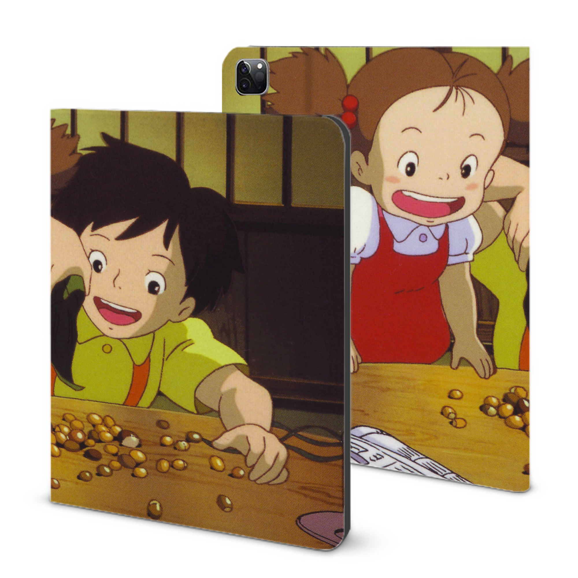 （画像用） となりのトトロ 草壁メイ 草壁サツキ My Neighbor Totoro Satsuki Kusakabe Mei Kusakabe IPad ケース ブック型 PUレザー TPU 耐衝撃 軽量 薄型 ペン収納なし 全面保護 IPad 各モデル対応